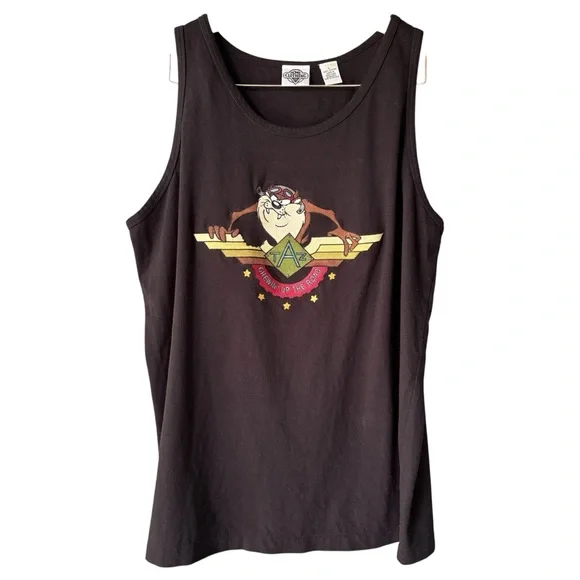 Vintage Looney Tunes Tank Top Cotton Size Large Embroidered Graphic Taz Devil - Picture 1 of 7
